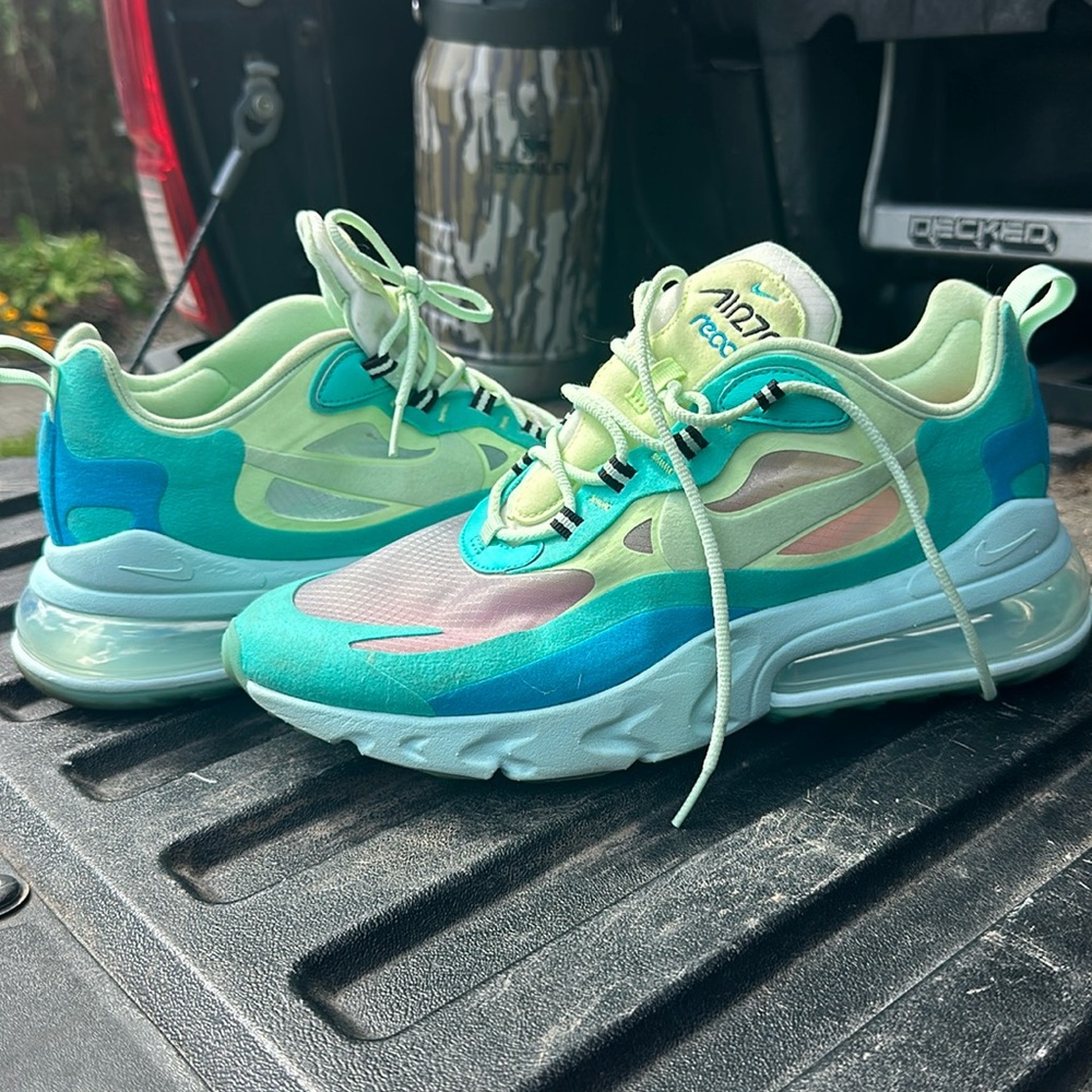 Nike Air Max 270 React Teal and Lime Green Athletic Shoes